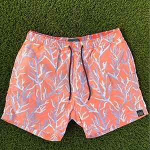 Scotch & Soda Coral Print Men’s Swim Trunks - Coral & Light Blue
